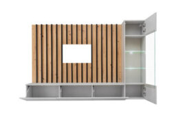 Arte Verti Contemporary Entertainment Media Unit 4 Doors Shelves Pearl Grey And Artisan Oak Effect (W)2200mm (H)1480mm (D)350mm - thumbnail 3