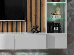 Arte Verti Contemporary Entertainment Media Unit 4 Doors Shelves Pearl Grey And Artisan Oak Effect (W)2200mm (H)1480mm (D)350mm - thumbnail 4
