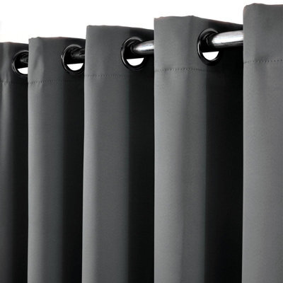 "Ohs Eyelet Blackout Curtains Set Of 2 Thermal Ring Top Window Treatment Panels - Charcoal Grey, Width 66"" X Drop 90""" - image 1