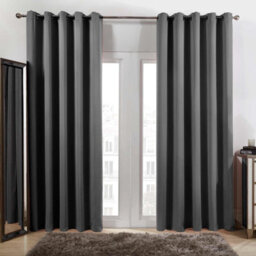 "Ohs Eyelet Blackout Curtains Set Of 2 Thermal Ring Top Window Treatment Panels - Charcoal Grey, Width 66"" X Drop 90""" - thumbnail 3