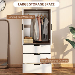 Wyld Haus Coracasa White And Brown Double Wardrobe With Hanging Rail And 3 Drawers, 180H X 80W X 50D Cm - thumbnail 4