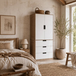 Wyld Haus Coracasa White And Brown Double Wardrobe With Hanging Rail And 3 Drawers, 180H X 80W X 50D Cm - thumbnail 1
