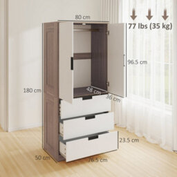 Wyld Haus Coracasa White And Brown Double Wardrobe With Hanging Rail And 3 Drawers, 180H X 80W X 50D Cm - thumbnail 3