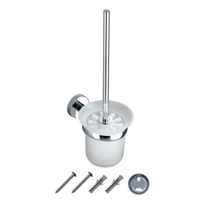 Jassferry Wall Mounted Toilet Brush And Frosted Glass Holder Chrome Tumbler - image 1
