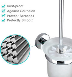 Jassferry Wall Mounted Toilet Brush And  Frosted Glass Holder Chrome Tumbler - thumbnail 4