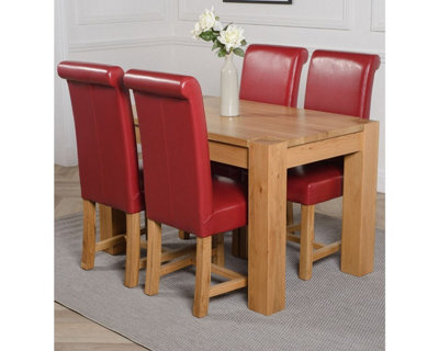 That's Furniture Kuba 125 X 80 Cm Chunky Oak Small Dining Table And 4 Chairs Dining Set With Washington Burgundy Leather Chairs - image 1