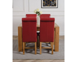 That's Furniture Kuba 125 X 80 Cm Chunky Oak Small Dining Table And 4 Chairs Dining Set With Washington Burgundy Leather Chairs - thumbnail 2