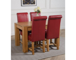 That's Furniture Kuba 125 X 80 Cm Chunky Oak Small Dining Table And 4 Chairs Dining Set With Washington Burgundy Leather Chairs - thumbnail 3