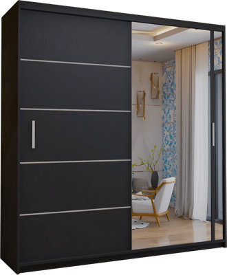 Sliding Wardrobes 4 u LTD Modern Sliding Mirror Wardrobe With Led Light & Sleek Minimalist Design Black 150Cm - image 1