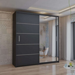 Sliding Wardrobes 4 u LTD Modern Sliding Mirror Wardrobe With Led Light & Sleek Minimalist Design Black 150Cm - thumbnail 2
