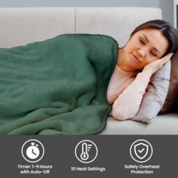 Schallen Luxury Soft Heated Warm Throw Over Blanket With Timer & 10 Heat Settings - Green - thumbnail 3