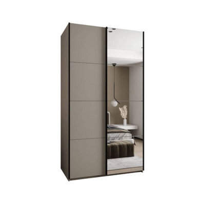 Arte Trosa Iii Cashmere Mirrored Sliding Door Wardrobe W1400mm H2450mm D640mm With Black Steel Handles - image 1