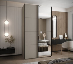 Arte Trosa Iii Cashmere Mirrored Sliding Door Wardrobe W1400mm H2450mm D640mm With Black Steel Handles - thumbnail 2