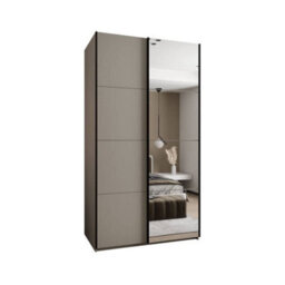 Arte Trosa Iii Cashmere Mirrored Sliding Door Wardrobe W1400mm H2450mm D640mm With Black Steel Handles