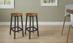 Modcraft Set Of 2 Bar Stools, Industrial Kitchen Breakfast Chairs, Rustic Brown And Black - thumbnail 3