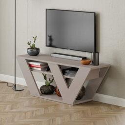 "Decortie Pipralla Modern Tv Stand Unit With Shelves For Up To 43"" Tvs Mocha Grey 110Cm" - thumbnail 4