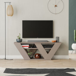 "Decortie Pipralla Modern Tv Stand Unit With Shelves For Up To 43"" Tvs Mocha Grey 110Cm"