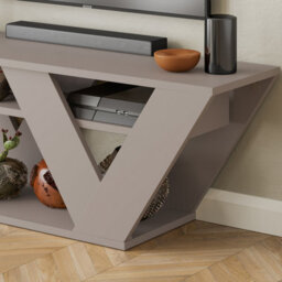 "Decortie Pipralla Modern Tv Stand Unit With Shelves For Up To 43"" Tvs Mocha Grey 110Cm" - thumbnail 5