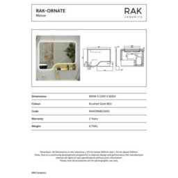 RAK Ceramics Rak Ornate 800X600mm Brushed Gold Illuminated Bathroom Mirror With Touch Sensor & Ip44 - thumbnail 2