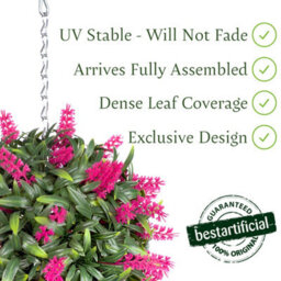 Best Artificial 24Cm Pink Lush Lavender Hanging Basket Flower Topiary Ball - Suitable For Outdoor Use - Weather & Fade Resistant - thumbnail 2