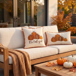 Amorly 30X50Cm Embroidered Pumpkin Pillow Cover With Orange Pompoms, Farmhouse Autumn Cushion Cover, Indoor Outdoor Home Decor - thumbnail 8