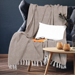 Ehc Luxury Reversible Super Soft Cotton Diamond Large Throw For Sofa, Double Bed , Armchair - Beige, 150 X 200 Cm - thumbnail 2