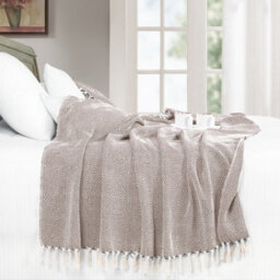 Ehc Luxury Reversible Super Soft Cotton Diamond Large Throw For Sofa, Double Bed , Armchair - Beige, 150 X 200 Cm - thumbnail 4