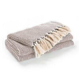 Ehc Luxury Reversible Super Soft Cotton Diamond Large Throw For Sofa, Double Bed , Armchair - Beige, 150 X 200 Cm