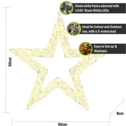Pegdev - Pdl - Elegant Christmas Star Shaped Pre Lit Led Decoration With 1440 Warm White Leds 50Cm 5M Lead Timer - thumbnail 3