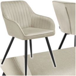 Tectake 1 Chair Marilyn - Velvet Look, Quilted, Continuous Backrest, Slim Steel Legs  - Cream/black