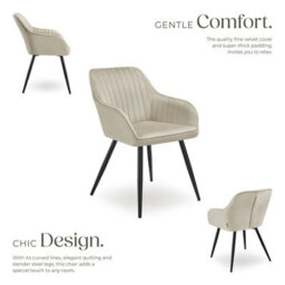 Tectake 1 Chair Marilyn - Velvet Look, Quilted, Continuous Backrest, Slim Steel Legs  - Cream/black - thumbnail 3