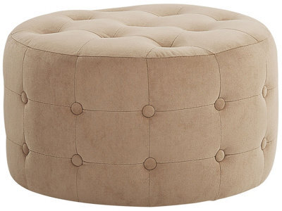 Beliani Beige Velvet Round Pouffe Footstool With Button Tufting, 55Cm. - image 1