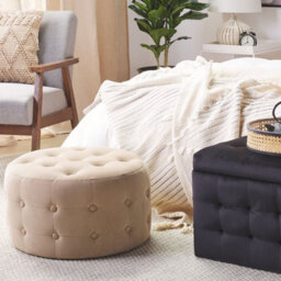 Beliani Beige Velvet Round Pouffe Footstool With Button Tufting, 55Cm. - thumbnail 2
