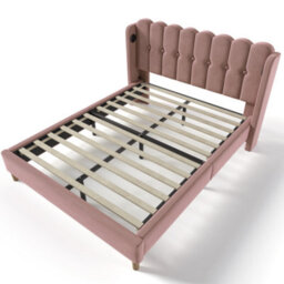 Btm Pink Velvet Double Bed Frame With Usb Charging Upholstered 4Ft6 Bed For Bedroom Or Guest Room - thumbnail 9