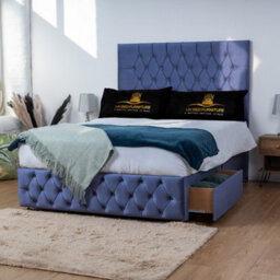 UKBEDFURNITURE Monaco Blue Plush Divan Bed With 2 Foot End Drawers & 26 Inch Headboard - thumbnail 1