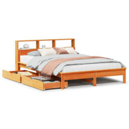 Berkfield Bookcase Bed Without Mattress Wax Brown 150X200 Cm King Size Solid Wood Pine - thumbnail 2