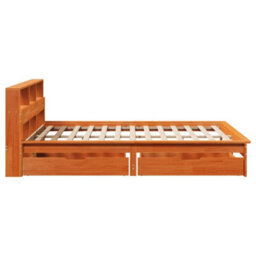 Berkfield Bookcase Bed Without Mattress Wax Brown 150X200 Cm King Size Solid Wood Pine - thumbnail 5