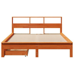 Berkfield Bookcase Bed Without Mattress Wax Brown 150X200 Cm King Size Solid Wood Pine - thumbnail 4
