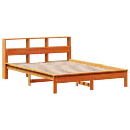 Berkfield Bookcase Bed Without Mattress Wax Brown 150X200 Cm King Size Solid Wood Pine - thumbnail 7