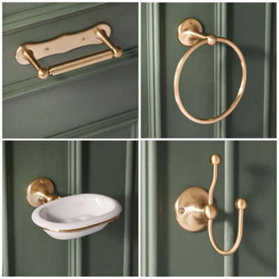 Homestylestore Brass Bathroom Accessory Set With Towel Ring, Double Robe Hook, Toilet Roll Holder And Towel Rail - image 1