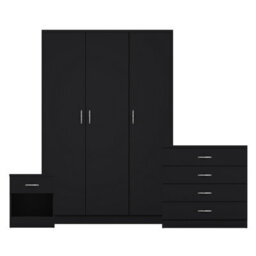 Lassic Vida Designs Riano 3 Piece Bedroom Set (1 Drawer Bedside Chest, 4 Drawer Chest, 3 Door Wardrobe), Black - thumbnail 8