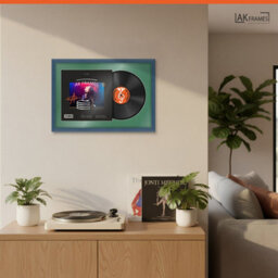 "AK Frames 25X17"" Navy Blue Classic Vinyl Record Frame With Emerald Mount For 12 Inch Lp Cover & Disc - Overlapped Design" - thumbnail 5
