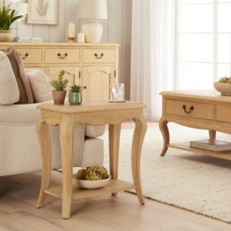 The Furniture Market French Chateau Oak Side Table Solid Sofa Hand-Carved Cabriole Legs Classic French Style Natural Whitewashed Finish - thumbnail 2