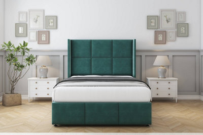"Comfort Charlie Emerald Plush Divan Bed Set No Drawers - 54"" Wingback & 12"" Footboard 4'6 Double" - image 1
