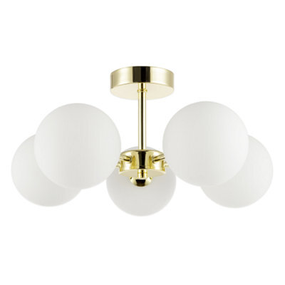Happy Homewares Chic Polished Gold 5-Arm Ceiling Light With White Globe Glass Shades - image 1