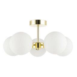 Happy Homewares Chic Polished Gold 5-Arm Ceiling Light With White Globe Glass Shades - thumbnail 3