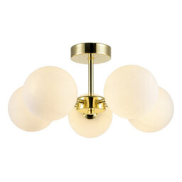 Happy Homewares Chic Polished Gold 5-Arm Ceiling Light With White Globe Glass Shades - thumbnail 2