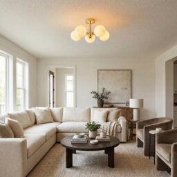 Happy Homewares Chic Polished Gold 5-Arm Ceiling Light With White Globe Glass Shades - thumbnail 6