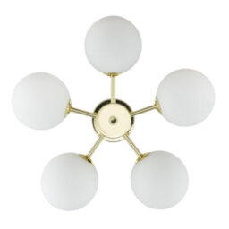 Happy Homewares Chic Polished Gold 5-Arm Ceiling Light With White Globe Glass Shades - thumbnail 5