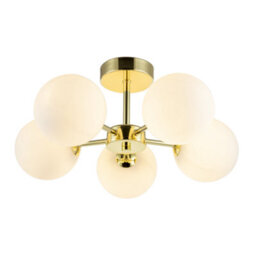 Happy Homewares Chic Polished Gold 5-Arm Ceiling Light With White Globe Glass Shades - thumbnail 4